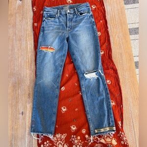 MOTHER Blue Distressed Straight Leg Jeans